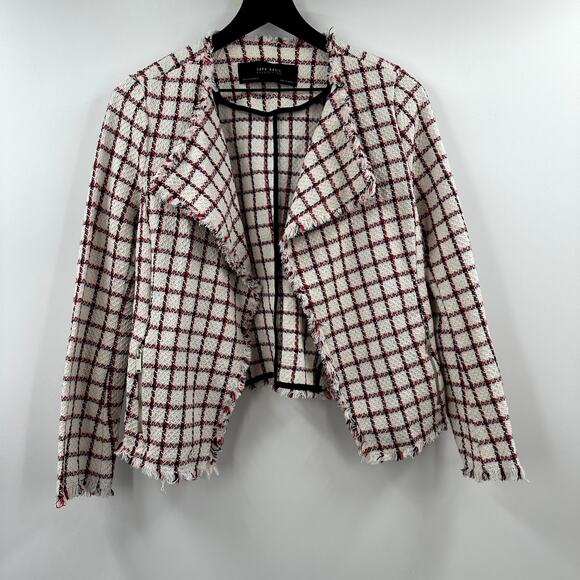 Zara Raw Hem Red, White, & Navy Tweed Jacket Size Small - Picture 1 of 6
